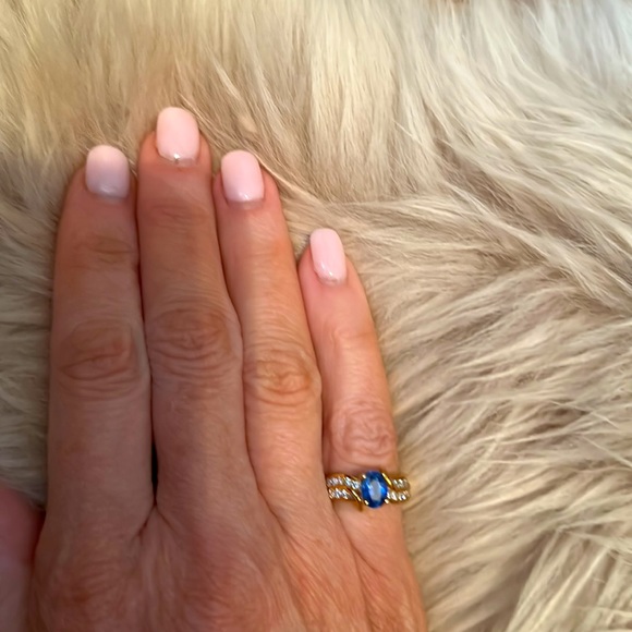 Ring 18k yellow gold 22 round diamonds and 1 oval Ceylon sapphire - Picture 12 of 12